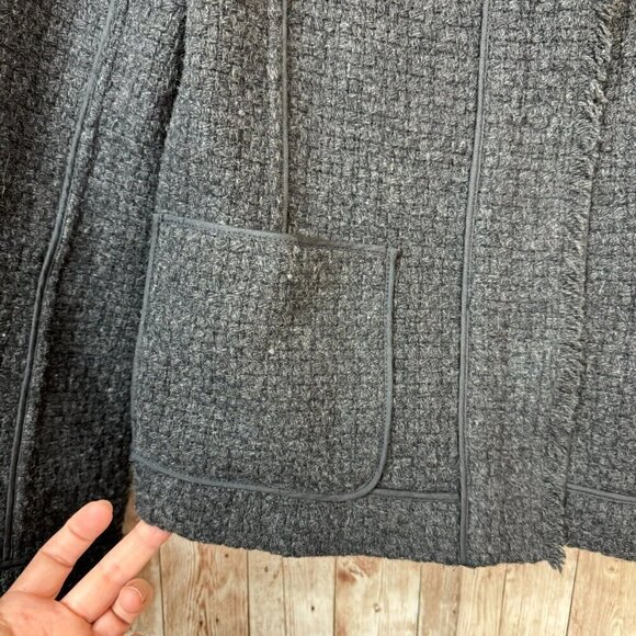 Vince Womens Blazer Jacket Raw-Edge Trim Collarless Patch Pockets Dark Gray 10 - Picture 4 of 14